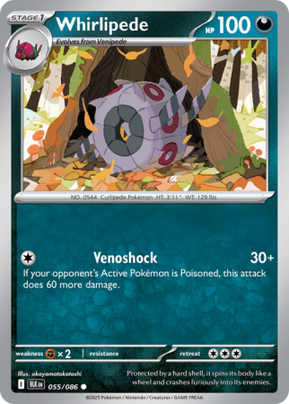 Pokémonkaart Whirlipede nummer 55/86 uit de set Black Bolt (Scarlet & Violet)