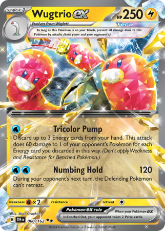 Pokémonkaart Wugtrio ex nummer 60/162 uit de set Temporal Forces (Scarlet & Violet)