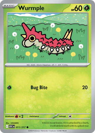 Pokémonkaart Wurmple nummer 11/217 uit de set Ascended Heroes (Mega Evolution)