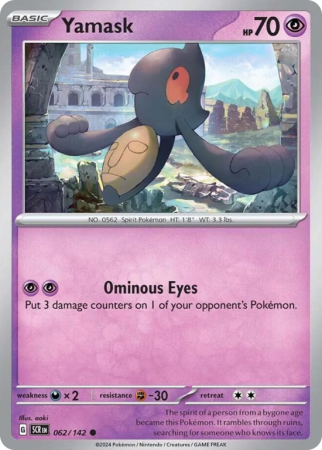 Pokémonkaart Yamask nummer 62/142 uit de set Stellar Crown (Scarlet & Violet)