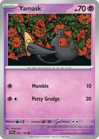 Pokémonkaart Yamask nummer 82/191 uit de set Surging Sparks (Scarlet & Violet)