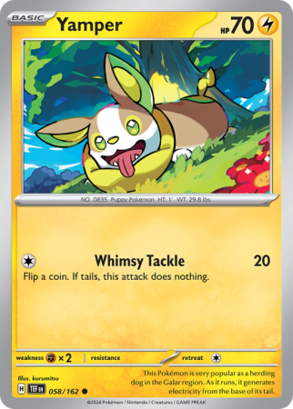 Pokémonkaart Yamper nummer 58/162 uit de set Temporal Forces (Scarlet & Violet)