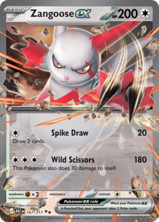 Pokémonkaart Zangoose ex nummer 167/217 uit de set Ascended Heroes (Mega Evolution)