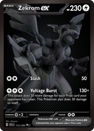 Pokémonkaart Zekrom ex nummer 172/86 uit de set Black Bolt (Scarlet & Violet)