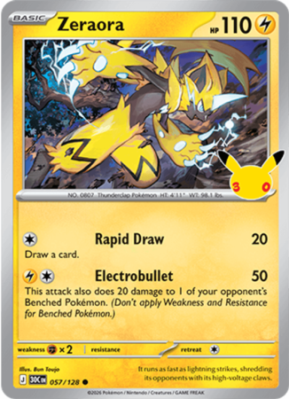 Pokémonkaart Zeraora nummer 057/128 uit de set 30th Celebration (Mega Evolution)