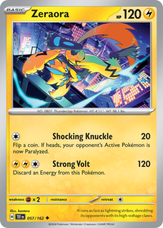 Pokémonkaart Zeraora nummer 57/162 uit de set Temporal Forces (Scarlet & Violet)
